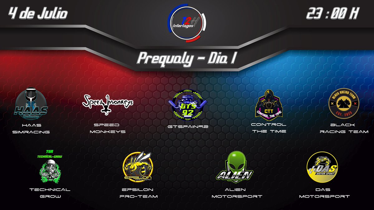 #12hinterlagos 
PREQ
23H⏰
DIA 1📆
@HAAS_Simracing 
Speed monkeys
<a href="/GTSpain92/">GTSpain 92</a> 
Control the time
<a href="/black49297/">Alexander Black</a> 
<a href="/raspabcn/">raspa_bcn</a> 
<a href="/EPSILONPro_Team/">EPSILON Pro-Team</a> 
<a href="/ALNmotorsport/">ALN Alien MotorSport</a> 
<a href="/MotorsportDas/">DAS Motorsport | #beDAS</a>