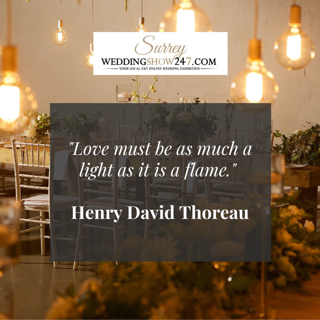 Friday Quote!

'Love must be as much a light as it is a flame.'
- Henry David Thoreau

#fridayquote #surreyweddingshow247 #exhibition #virtual #community #weddingsuppliers #weddingservices #weddingadvice