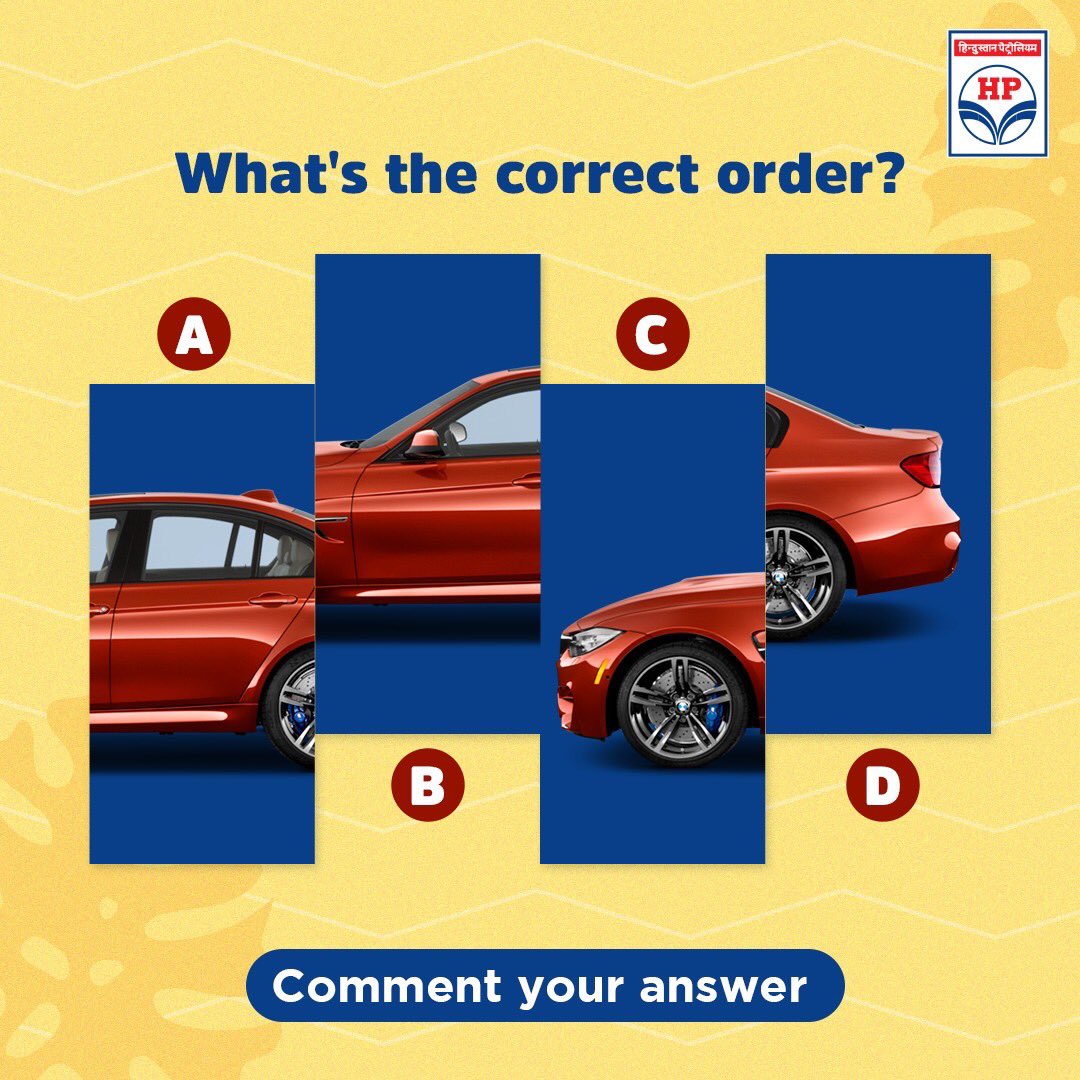 HPCL's tweet photo. As you continue to enjoy #poWer-ful rides with numerous benefits, here's a puzzle that keeps you entertained during your traffic jams. Solve it and tell us the right order in the comments below. Tag your friends too. 

#HPCL  #DeliveringHappiness #happyrides #Traffic https://t.co/uiBo79OLYd