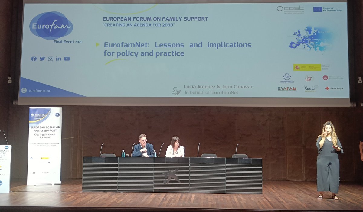 eurofamnet's tweet photo. 📢#EurofamnetFinalEvent - Professor Lucía Jiménez @luciajimenezUS, Chair & John Canavan, Vice-Chair @UNESCO_CFRC introduce what we have learned from families & its implication for #policy & #practice. Also, talking with @EU_Commission representation on #families & #childrenrights https://t.co/2SJaUcDap6