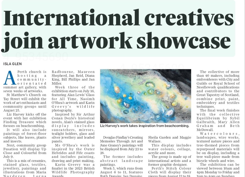 We highly recommend a visit to St Matthew's Church on Tay Street, Perth to see Liz Harvey's paintings. There are original paintings on cards for sale (£6) &amp; many other well-priced watercolours. This isn't an advert; we just really like the art ! 😀
Article from <a href="/courier_pshire/">The Courier (Perth & Kinross)</a>