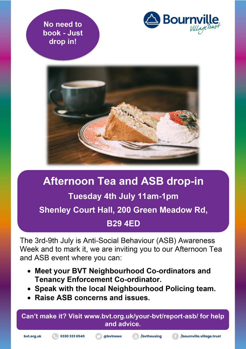 BVTNews's tweet photo. This week is #AntiSocialBehaviourAwarenessWeek and we’re raising awareness of what ASB is & isn’t and the support available. We’ll also be at Shenley Court Hall today 11am-1pm with local Police if you’d like to drop-in and chat with us about any concerns or issues. https://t.co/a05MfxqrEO