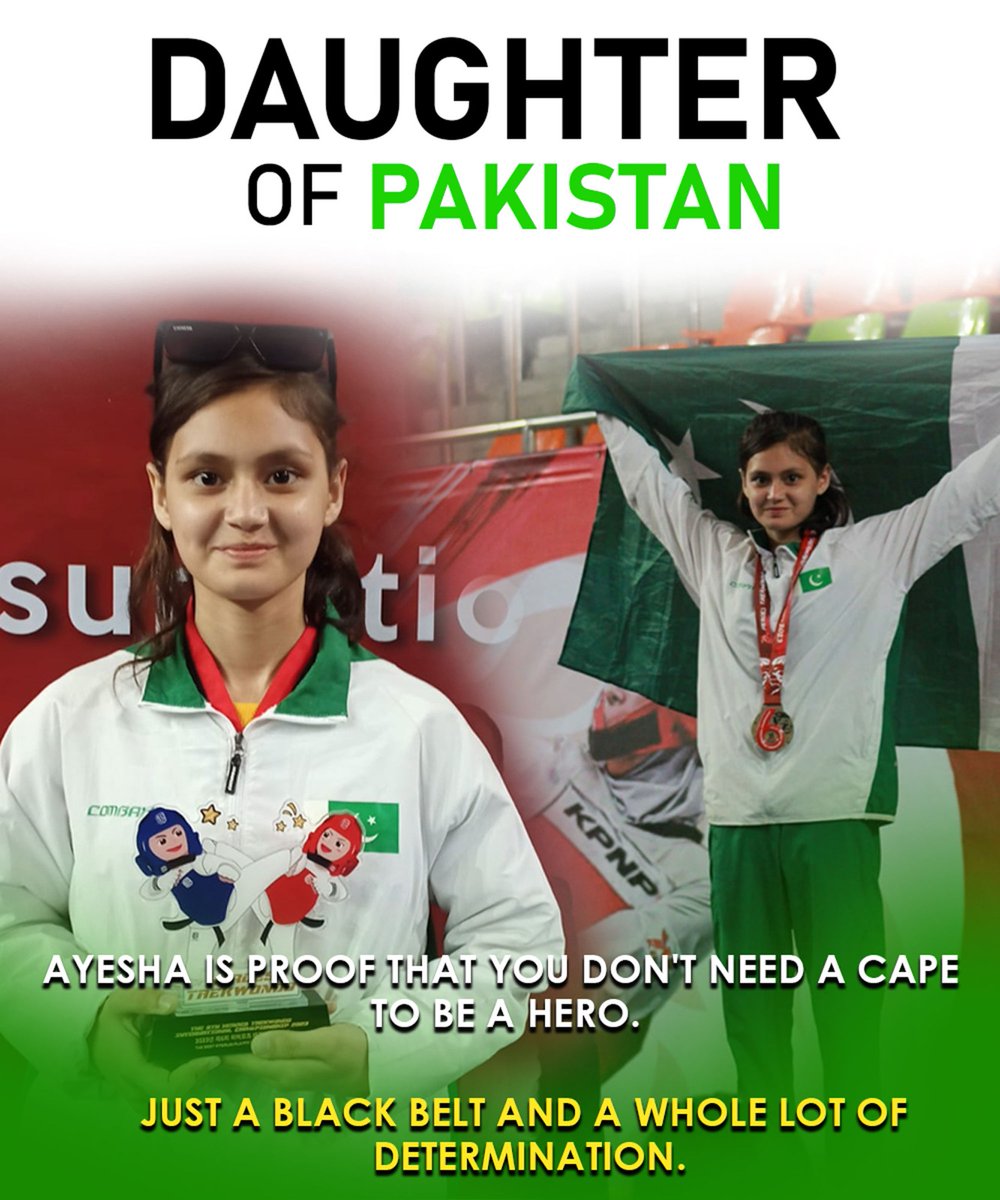 khatme_taghoot's tweet photo. Swat's very own Taekwondo wonder, Ayesha Ayaz, shattered expectations and claimed her place. With a silver and two bronze medals at the 6th Heroes Taekwondo Int'l Championship, she proved that age is no barrier to success. Keep shining, Ayesha!
#DaughterOfPakistan
#supermoon https://t.co/8E7njHOUqp