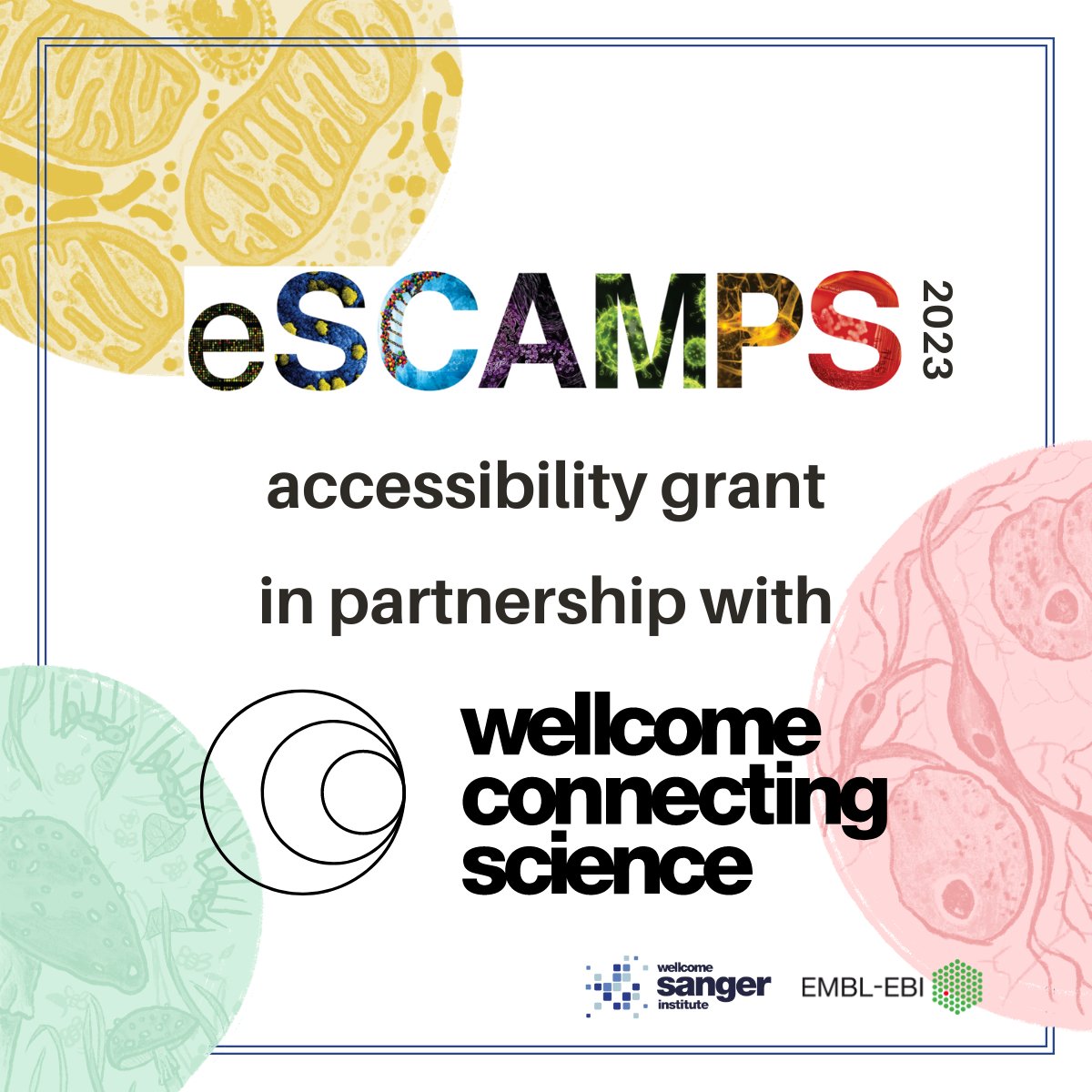 Exciting News! 🎉
Thrilled to announce that <a href="/ConnectingSci/">Wellcome Connecting Science</a> are providing financial support to attend #eSCAMPS23! The new accessibility grant covers costs such as childcare, UK travel, or other barriers. #Bursaries

📩Apply here: escamps.org
#phdlife #AcademicChatter