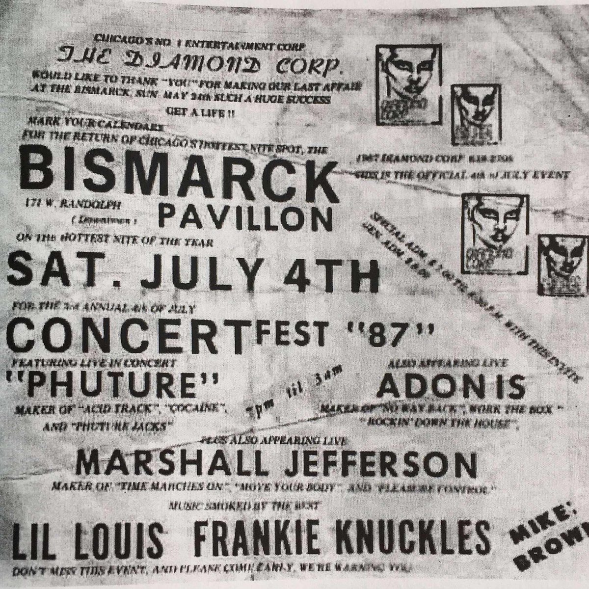 #OTD 36 years ago <a href="/lillouis/">lil louis</a> at Bismarck, Chicago, with <a href="/djpierrephuture/">DJ Pierre</a> and #adonis.