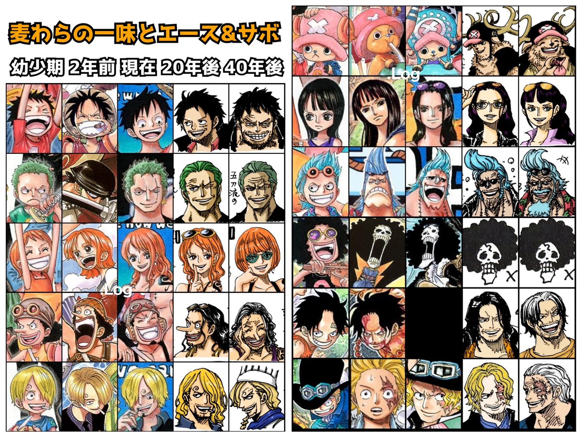 麦わらの一味とエース&サボの、幼少期・2年前・現在・20年後・40年後