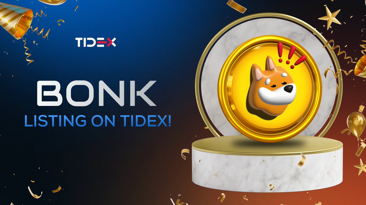 🔥BONK listing on TIDEX #Tidex 🌎 Bonk (bonkcoin.com) is the culture coin of Solana, bringing back fun and liquidity! 💥BONK token will be available on TIDEX from July 4, 10am UTC! Smart-contract: solscan.io/token/DezXAZ8z… Pair: BONK/USDT #Crypto