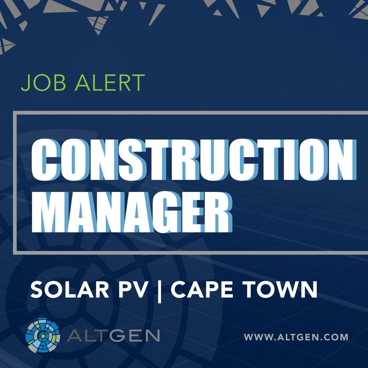 AltGenRecruit's tweet photo. #JOBALERT: 𝗖𝗼𝗻𝘀𝘁𝗿𝘂𝗰𝘁𝗶𝗼𝗻 𝗠𝗮𝗻𝗮𝗴𝗲𝗿 – 𝗦𝗼𝗹𝗮𝗿 𝗣𝗩 – 𝗖𝗮𝗽𝗲 𝗧𝗼𝘄𝗻 

Apply now: https://t.co/kDslr06DgB

#RenewableEnergy #Recruitment #GreenEnergy #CleanTech #SolarEnergy #CareerGoals #RenewableenergyJobs #Loadshedding #NewCareer #RecruitmentCapeTown https://t.co/c1g7anxPLc
