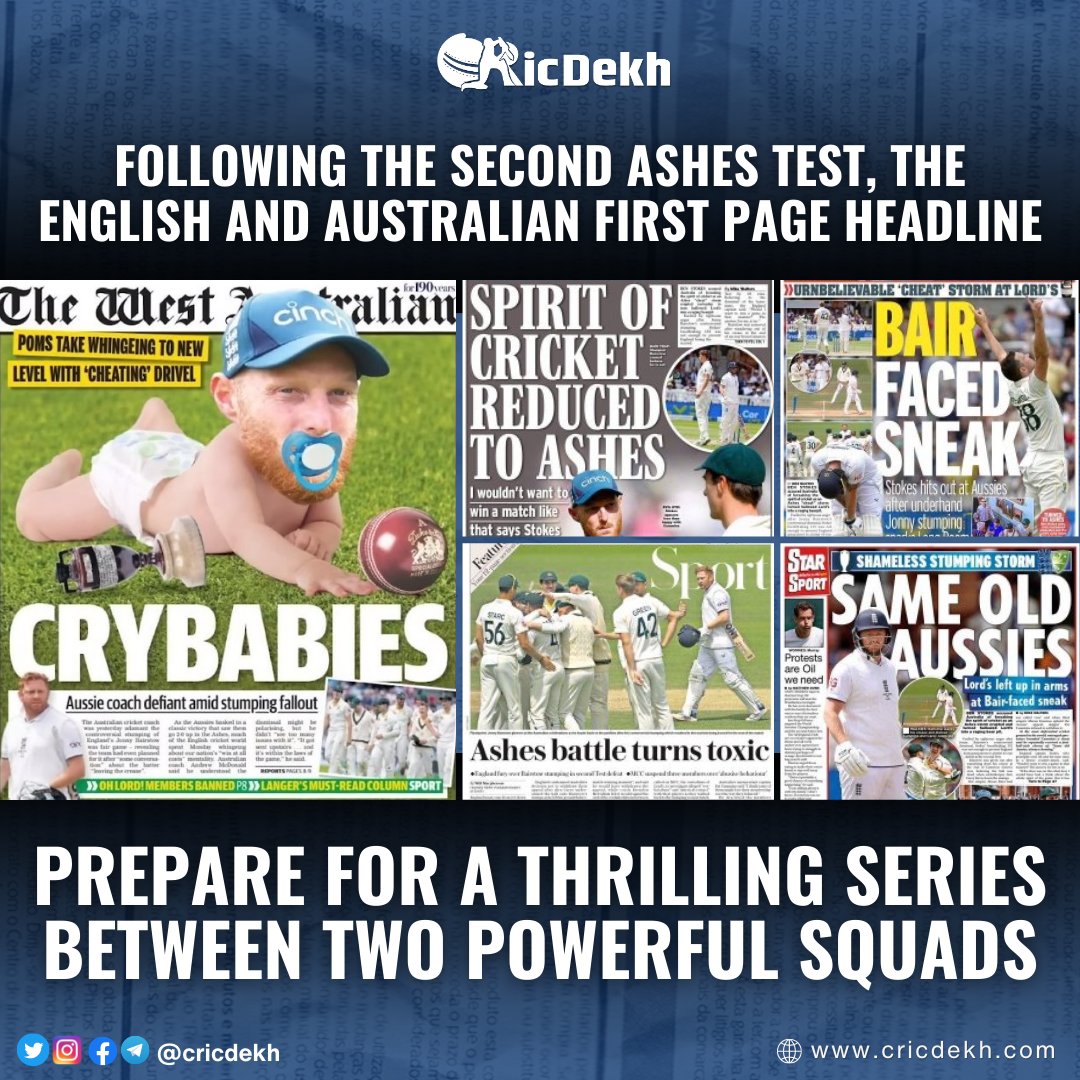 cricdekh's tweet photo. The Australian and English newspaper headlines.
#SpiritOfCricket #SpiritOfTheGame #KaneWilliamson #Australian #cricdekh #Ashes23 #Ashes #AshesofCreation #CricketTwitter #CricketWorldCup https://t.co/47sJJqSPK7