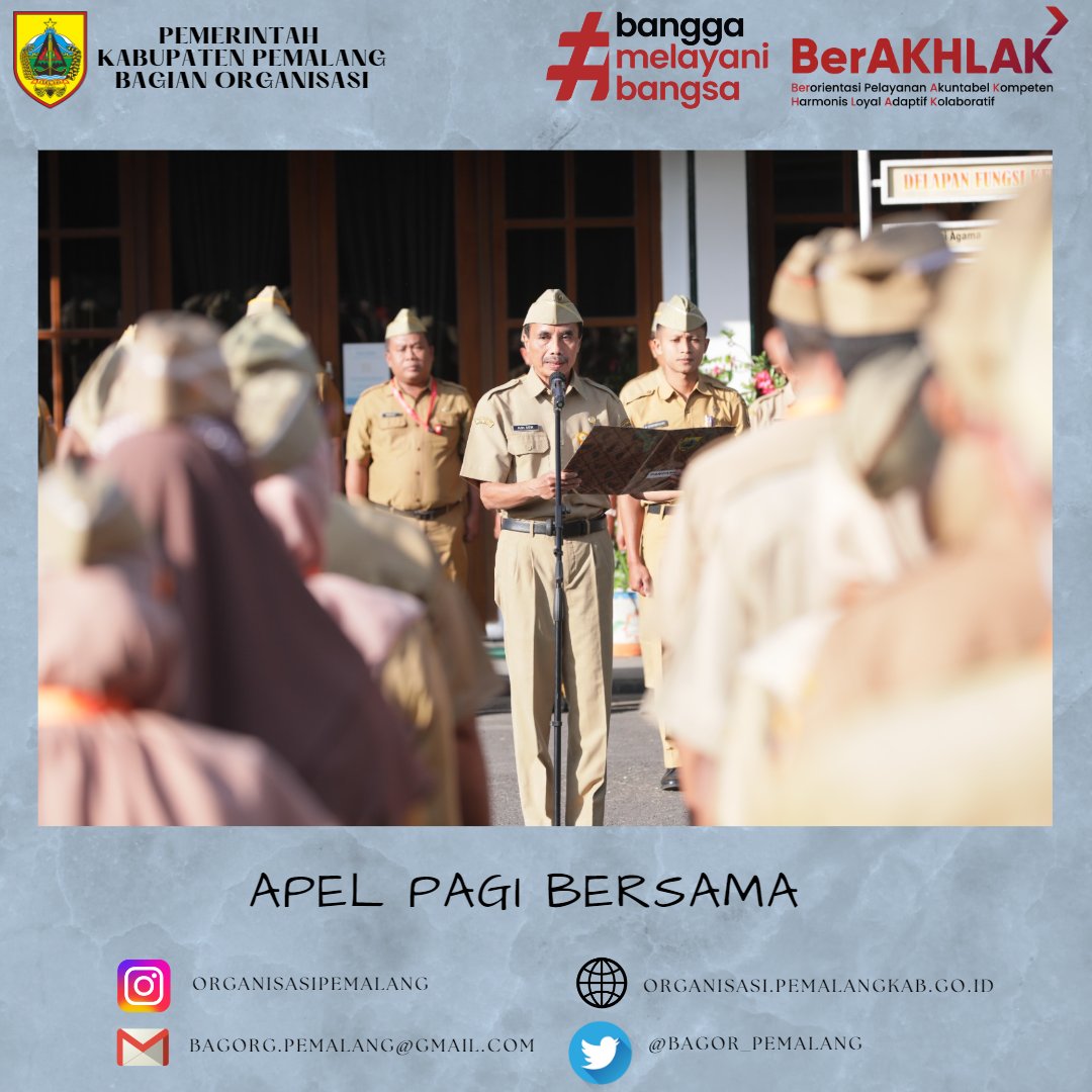 Senin, 3 Juli 2023 seluruh jajaran ASN di Lingkungan Setda Kabupaten Pemalang mengikuti Apel Pagi Bersama di halaman sebelah Pendopo Kabupaten Pemalang yang di pimpin langsung oleh Bapak Plh. Bupati Pemalang Dr., Drs. MOH. SIDIK, M.Si.