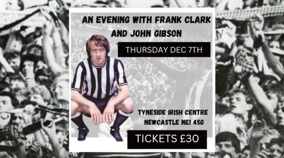 An Evening With #NUFC Legend Frank Clark and John Gibson Tickets from:

https://t.co/xdSkecBd6S https://t.co/DWWmTChdHe