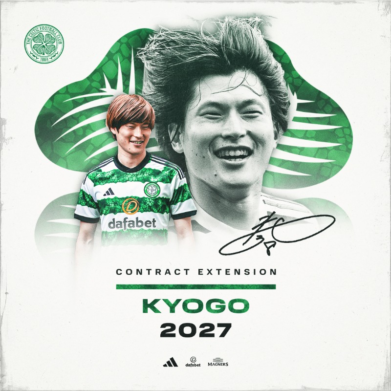 CelticFC's tweet photo. 🙆‍♂️ #KYOGO2027 🙆‍♂️

We are delighted to announce that our Treble-Winning talisman, @Kyogo_Furuhashi has signed a new four-year deal with the Club! 💚🇯🇵

#CelticFC🍀
