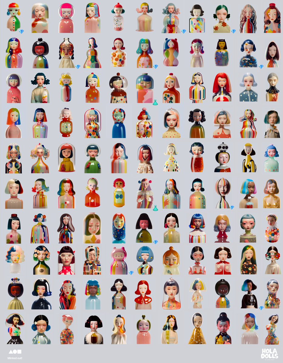 annadart_artist's tweet image. One of the kind AI-Imagined Perfumes
𝗛𝗢𝗟𝗔 𝗗𝗢𝗟𝗟𝗦 𝗼𝗳𝗳𝗶𝗰𝗶𝗮𝗹𝗹𝘆 𝘀𝗼𝗹𝗱 𝗼𝘂𝘁! 👑

🎎 110 minted by 73 collectors
💎👗12 giveaway tickets 🎟
🔥0% secondary available
📍Last mint by 0x584D65

🙏 TSM! 🔜 new super releases!
‼️ Notifs on ▲●■ &amp;amp; Twitter
 
🔗🔻