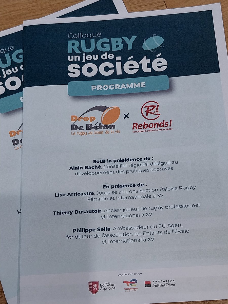 AureRobin's tweet photo. Ce matin, nous sommes aux côtés de  @AssoRebonds et @dropdebeton, 2 des partenaires #éducation par le #sport  de @Fondation_SG  pour le colloque "Rugby un jeu de société" à Bordeaux. https://t.co/B5r1U7W5w3