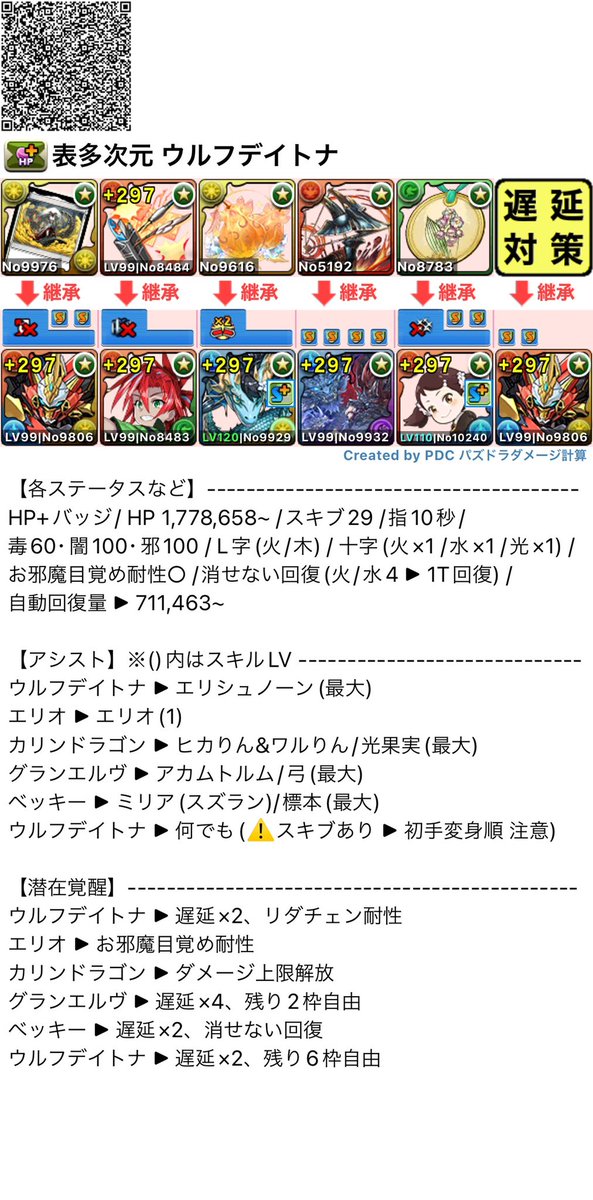 syobon999's tweet photo. ご相談いただいた方のBOXでウルフデイトナ表多次元(越鳥)！
バアルの｢1T光消せない｣さえ何とかできればOKなので、ベッキーを回復役に(  ´ ω ` )و̑
闇ユリシャ毒花火は少し耐久してアカムで対処！
多次元は暗闇･お邪魔耐性の工面が難敵です…！

立ち回り、パズル教室はリプ欄に！　

#パズドラ https://t.co/2dWZHk5xF1