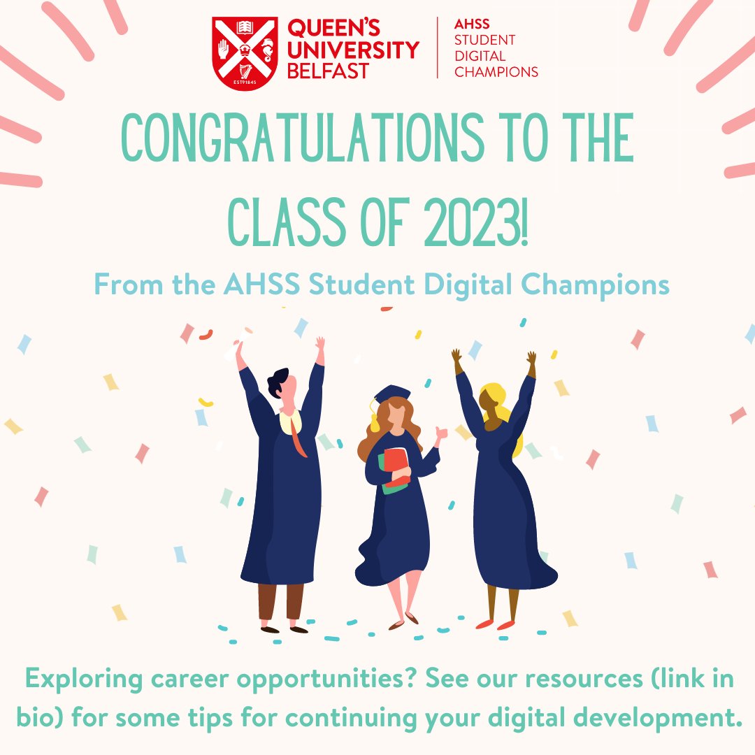 Congratulations to the Class of 2023!! We wish you all the best for the future 🎉 🎉 
Follow our LinkTree to find resources that will help you with continuing your digital development.

#QueensUniversityBelfast #Classof2023 #Graduation