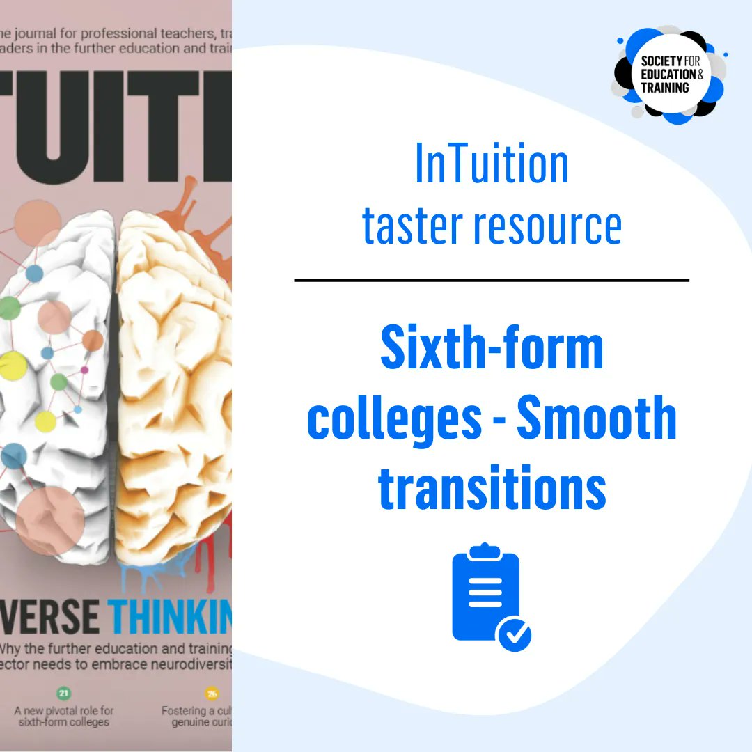 SocietyET's tweet photo. InTuition taster resource 💭📖

Sixth-form colleges play a pivotal role supporting the further education sector in helping post-GCSE learners continue their learning in a fresh setting. But it is not without its challenges, as David Adams explains - https://t.co/9hpTJpt9B3 https://t.co/rifxRJzYWA
