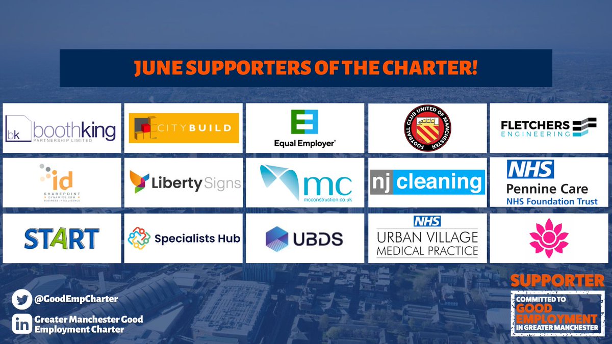 In June, we welcomed 15 new Supporters to the Greater Manchester Employment Charter!

These organisations have made a commitment to supporting our #GoodEmployment movement across Greater Manchester.

See the full list of Supporters:

ow.ly/Ob7P50P2xxo