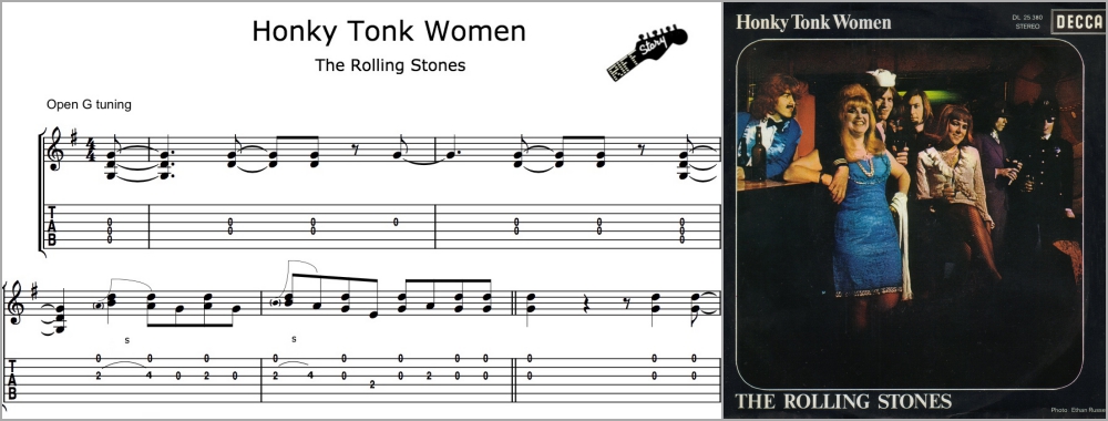 Riff con afinación ‘Open G’ en este tema que #MickJagger y #KeithRichards compusieron mientras estaban de vacaciones en Brasil. <a href="/RollingStones/">The Rolling Stones</a> lanzaron el single con el tema “Honky Tonk Women” el 4 de julio de 1969: riffstory.com/tag/honky-tonk…