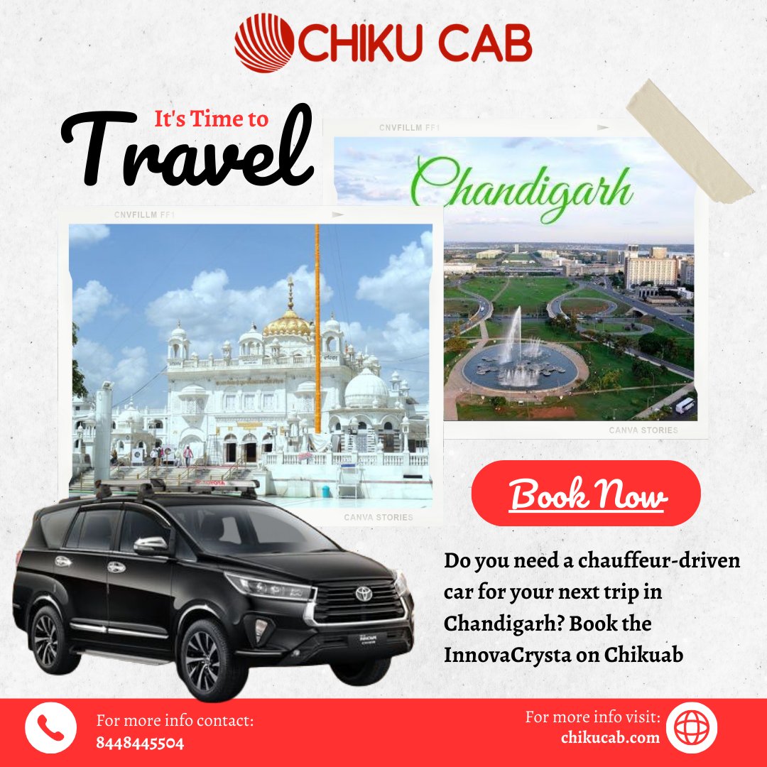 Do you need a chauffeur-driven car for your next trip in Chandigarh? 

chikucab.com/innova-cabs-ch…

#BudgetTravel #AffordableChauffeur #GreatExperience #SafetyFirst #BookToday #HeritageTours #ModernTraveller #SecureRides #ComfyJourneys #FamilyJourneys #MemorableTrips #LuxuryTravel