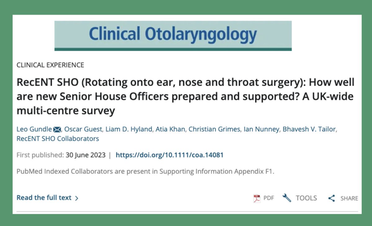 Delighted to share our paper RecENT SHO, a national collaborative project looking into how inductions for new ENT SHOs can be improved 🚀
pubmed.ncbi.nlm.nih.gov/37391899/
1/6🧵