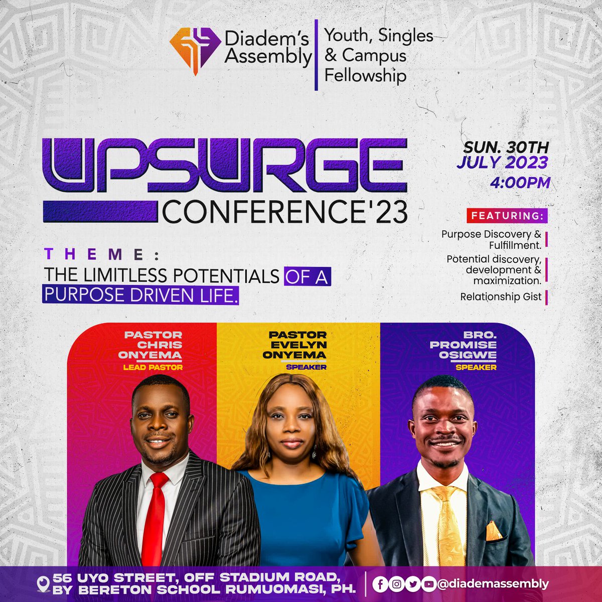 chris_osigwe's tweet photo. HURRRRRAAAAAAYYYYYY🔥🔥🔥🔥
THE #UPSURGE CONFERENCE'23
THEME: THE LIMITLESSNESS POTENTIALS OF A PURPOSE DRIVEN LIFE.
Don't miss it!!!
#Upsurge
#upsurgeconference
#diademsassembly
#youthsinglesandcampusfellowship
#yscf
#purpose #purposefulliving #purposedriven
#potential https://t.co/uTWHzIR42e