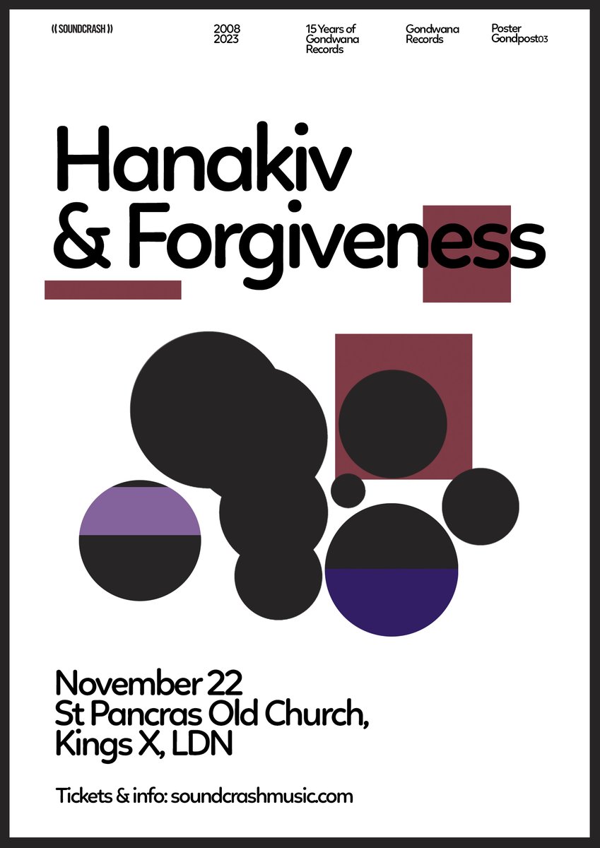 Announcing #Hanakiv and <a href="/forgivenessband/">Forgiveness 🦢</a> live at the beautiful St Pancras Old Church on 22nd November. 

Sign up to the exclusive Thursday pre-sale here: bit.ly/44bxAYT

Poster by Daniel Halsall
<a href="/SPOCMusic/">St Pancras Old Church Music</a> 
<a href="/SoundcrashHQ/">Soundcrash</a>