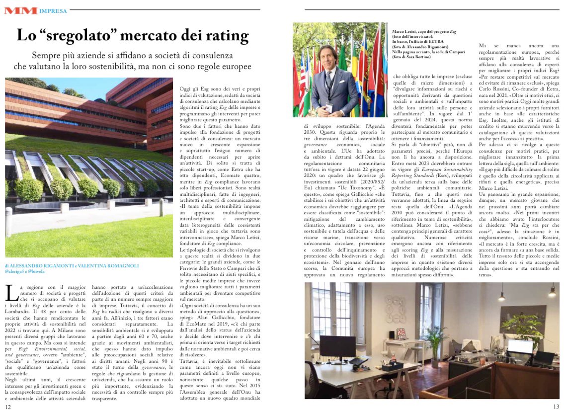 I'd like to thank the Walter Tobagi School of Journalism for talking about my project ESG Compliance in the context of the amazing article published in the journal La Sestina.
You can find my interview here ⬇⬇⬇ (page 12)
lnkd.in/dDNjGRQS
