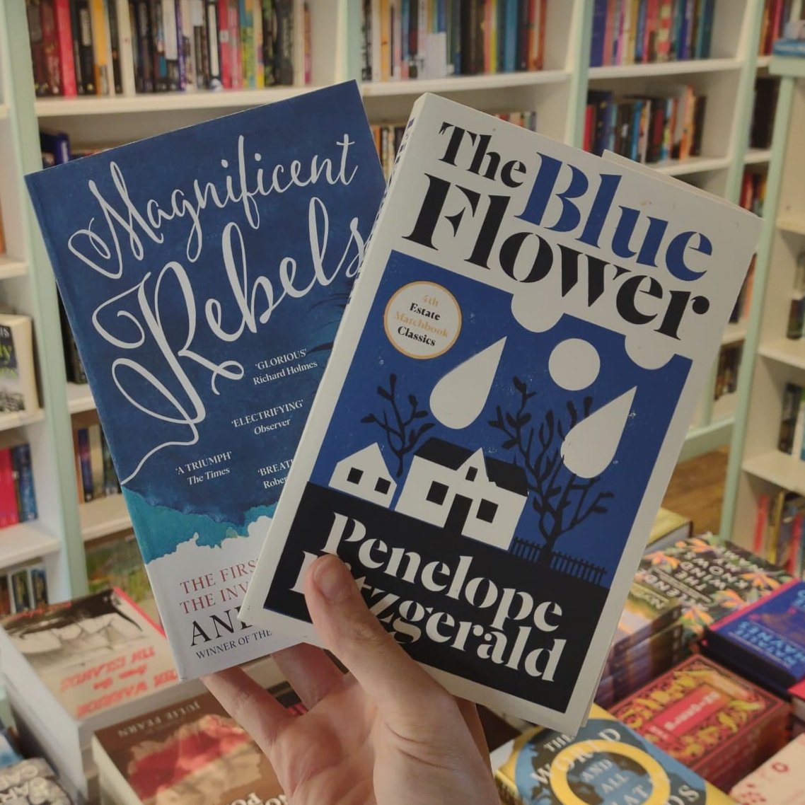 2 beautiful blue books about a beautifully inspired subject! Magnificent Rebels by Andrea Wulf's and a perfect companion Penelope Fitzgerald's classic historical novel, 'The Blue Flower'.