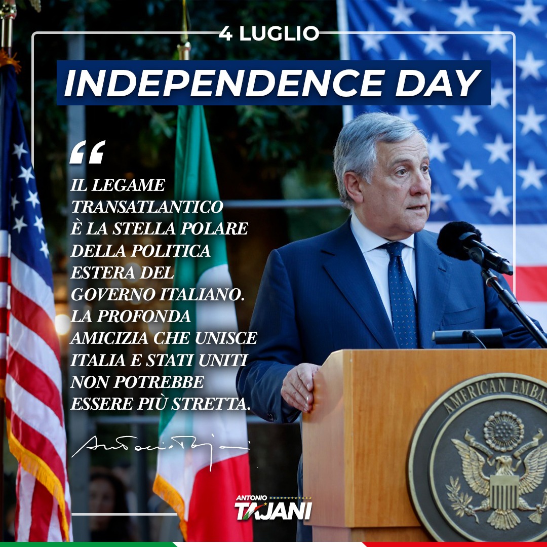 Antonio_Tajani's tweet photo. Buona Festa dell'Indipendenza agli Stati Uniti e a tutti i nostri amici americani! 
🇮🇹🤝🇺🇸

#4luglio https://t.co/WQQI6C82qd
