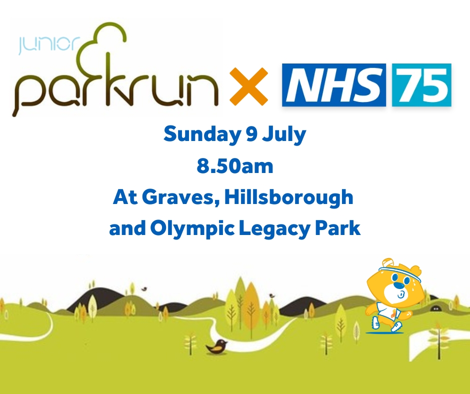 On Sunday 9 July, Sheffield Children’s NHS is inviting every person in Sheffield under 14 years to a special junior parkrun!

Come to Sheffield Olympic Legacy Park, Graves Park or Hillsborough Park at 8.50am to be part of it.

#NHS75