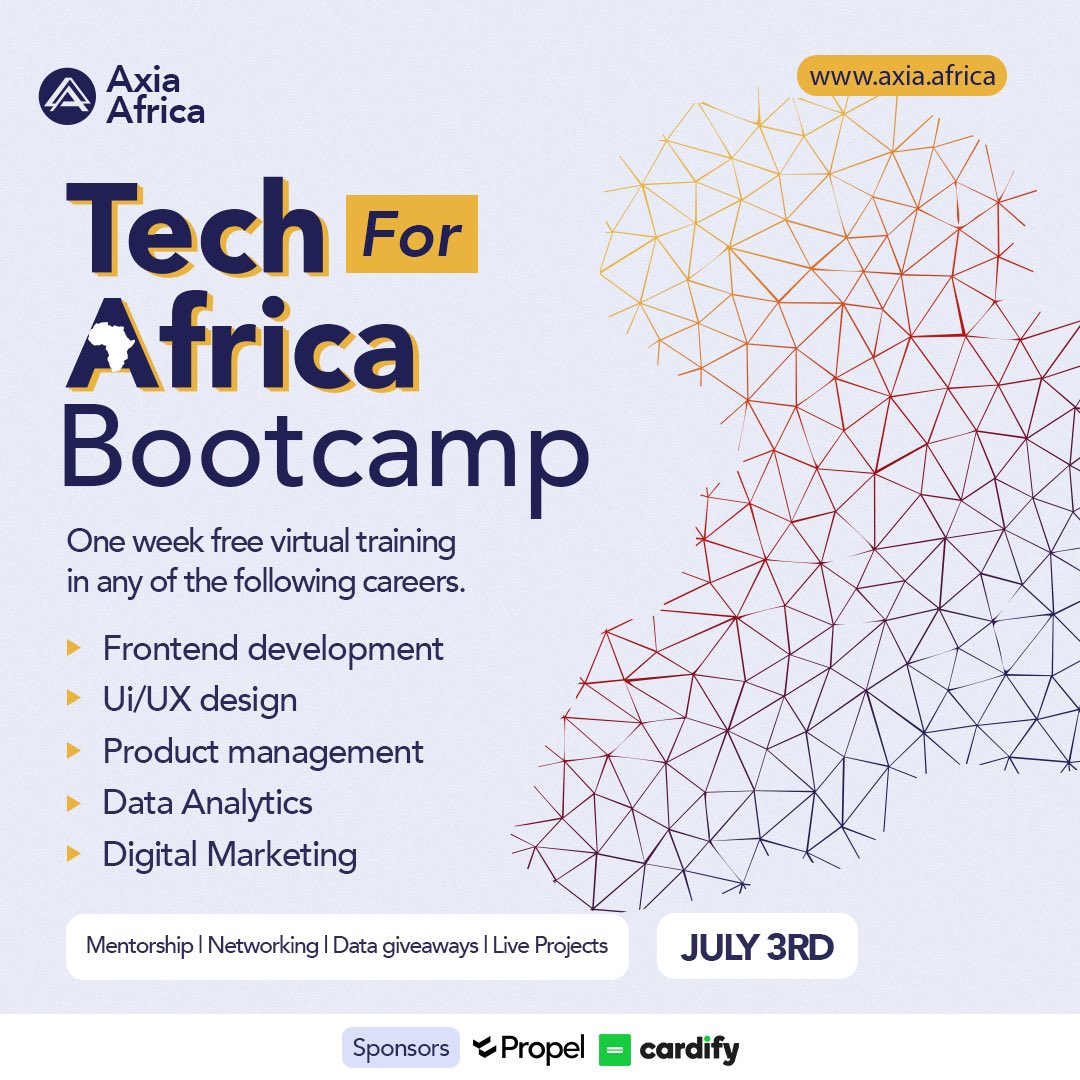 axiaafrica's tweet photo. Keep sharing what you learnt from yesterday “Tech For Africa Bootcamp2.0” class🚀🚀🚀

Don’t forgot to thank our sponsors 
@withpropel and @CardifyAfrica 
🤩🤩🤩 https://t.co/Mo0OttCz8k