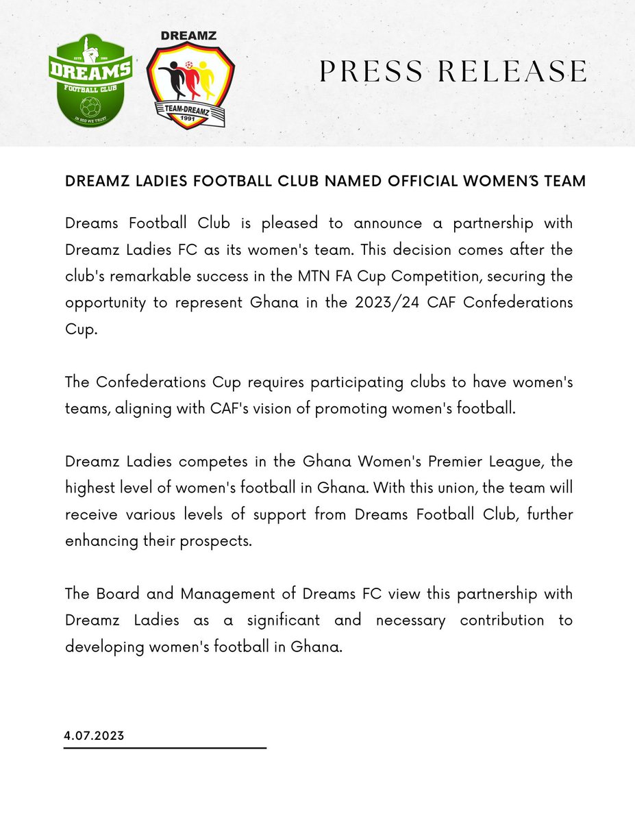 Say hello to our women’s team, Dreamz Ladies Football Club.