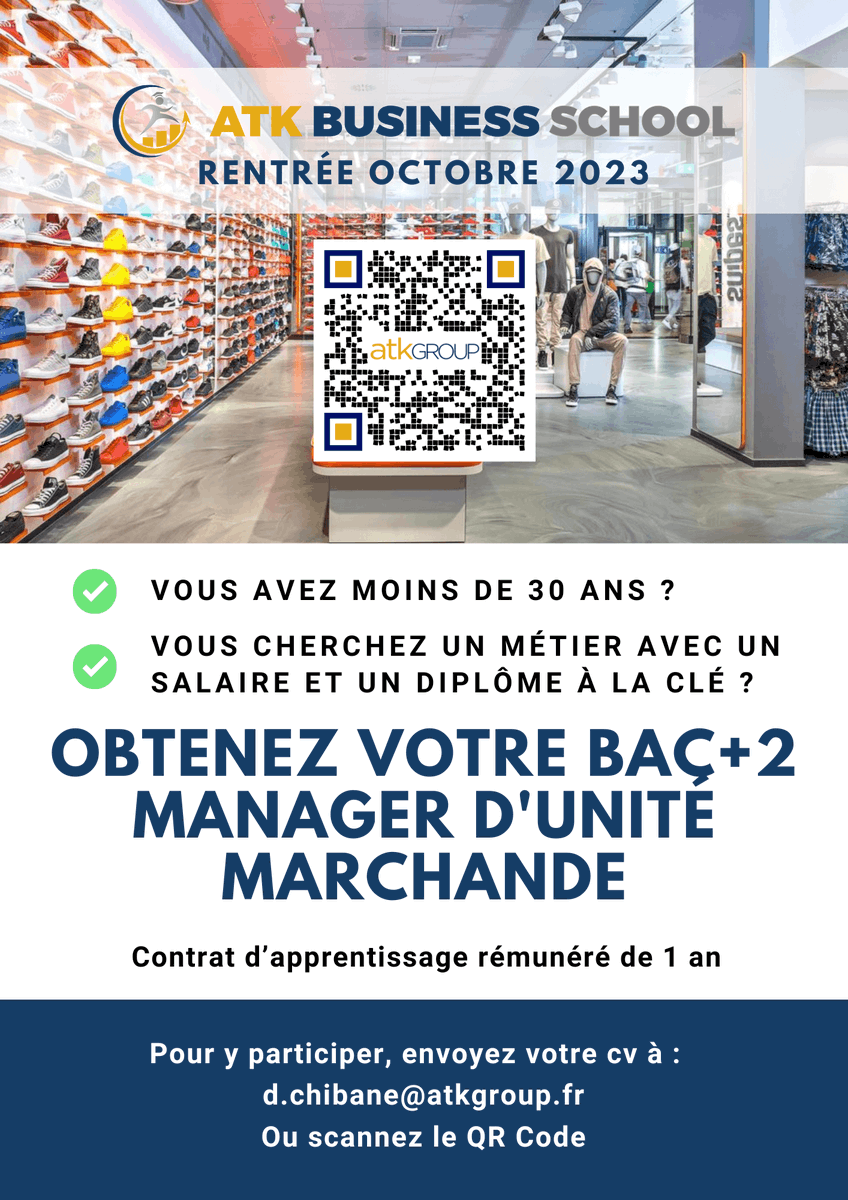 ATK_BS's tweet photo. C'est bientôt la rentrée chez ATK Business School 🎓 !
Les inscriptions sont ouvertes, déposez votre candidature en renseignant le formulaire suivant :
☑️ https://t.co/wUHgK7Cbse https://t.co/oJ2Kxd5GFy