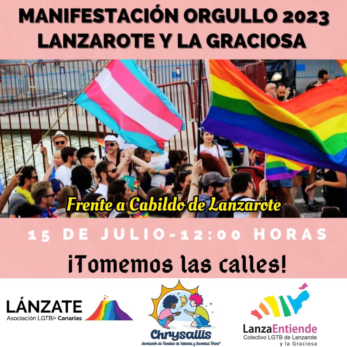 🏳️‍🌈 Manifestación Orgullo Lanzarote y La Graciosa 2023🏳️‍⚧️
Frente al aumento de delitos y discursos de odio, y por parte de algunos partidos políticos que quieren quitarnos los derechos humanos que tanto nos ha costado conseguir
Alza tu voz
 ¡TOMEMOS LAS CALLES!

#lanzarote🏳️‍🌈