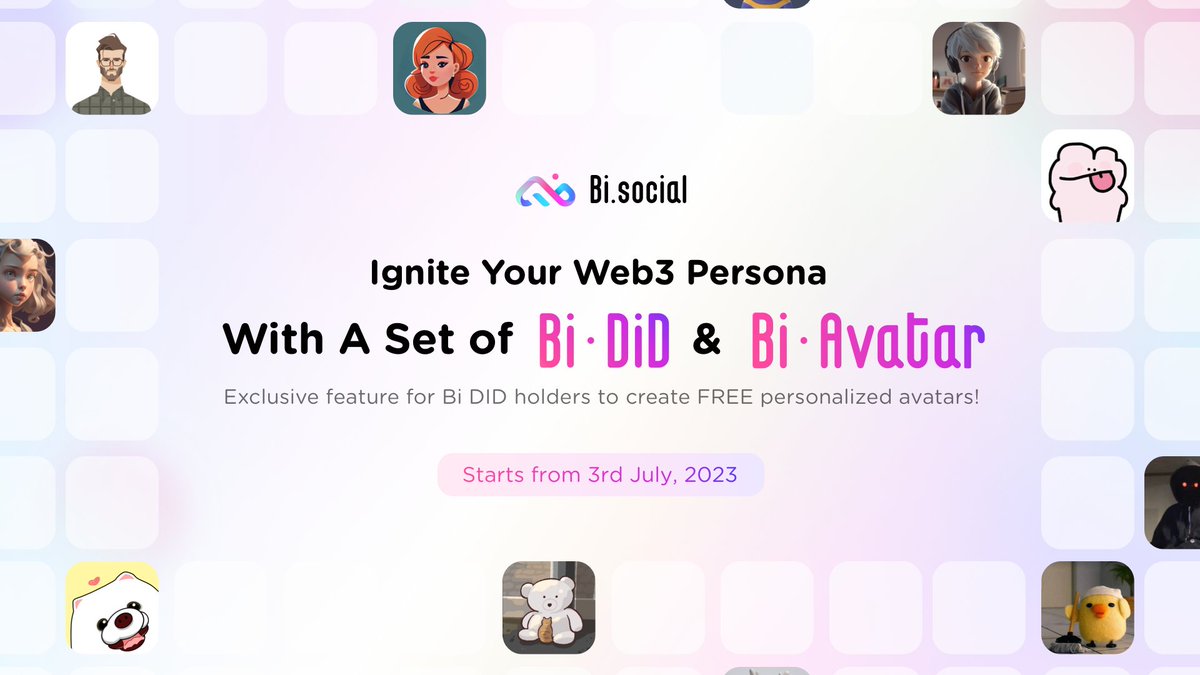 Bitislands_'s tweet photo. 📢 Brand New Feature-Bi Avatar Now Live!
 🤲Ignite Your Web3 Persona  
🧏‍♂️Time to unleash your creativity and create your FREE personalized NFT avatar on Bi social! 
📃Get your space page face-lift, privileges awaiting you afterward!
🔺For Bi DID holders only!
🔗https://t.co/fNL2zVRnld  
#pfpNFT #Freemint