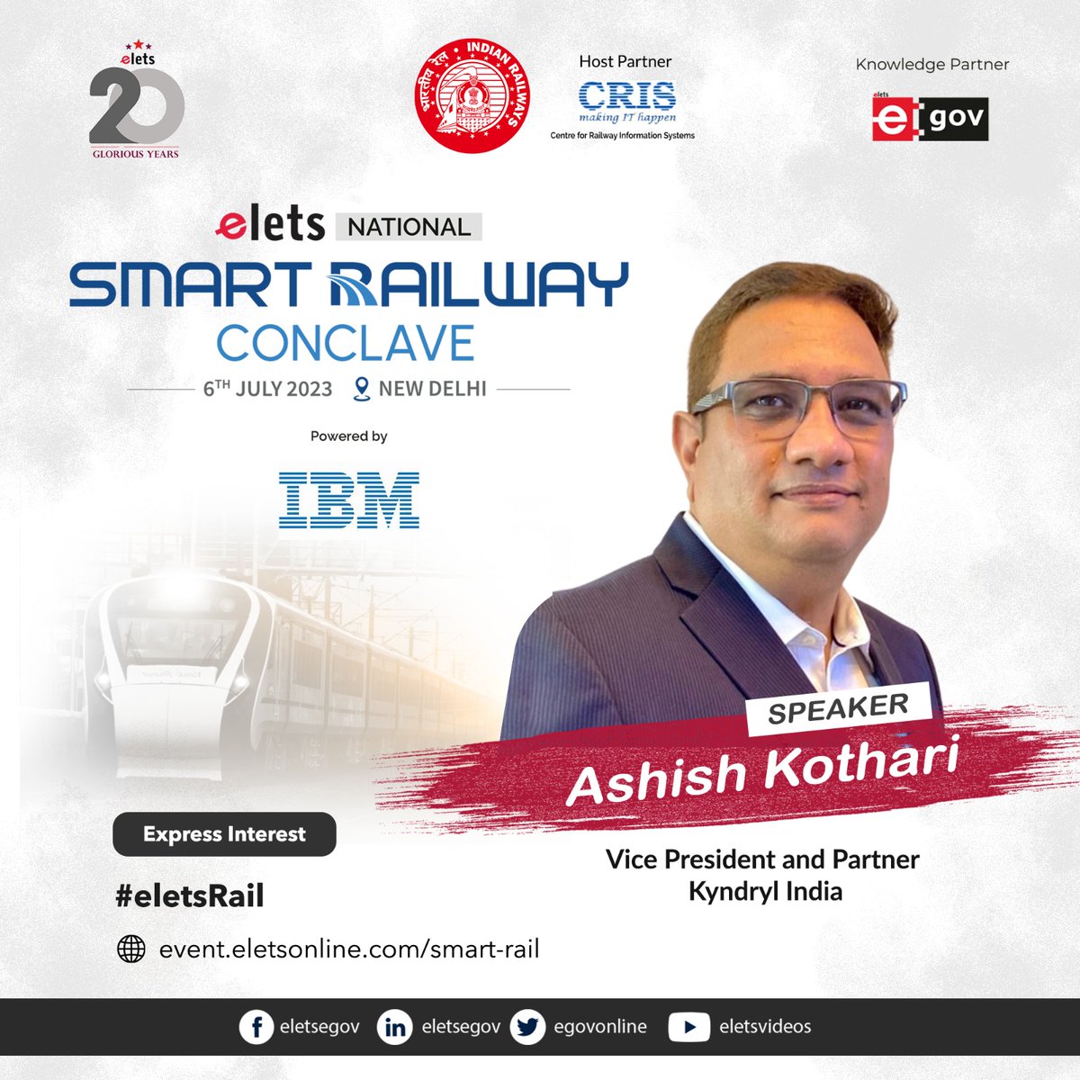 egovonline's tweet photo. #SpeakerOnBoardWe are delighted to announce that Ashish Kothari, Vice President and Partner, @KyndrylIndia will grace the stage as a distinguished Speaker at the Elets National Smart Railway Conclave.
Date: 6th July 2023
https://t.co/RGGCQ6p2dy
#eletsRail https://t.co/PrSlazkoXb