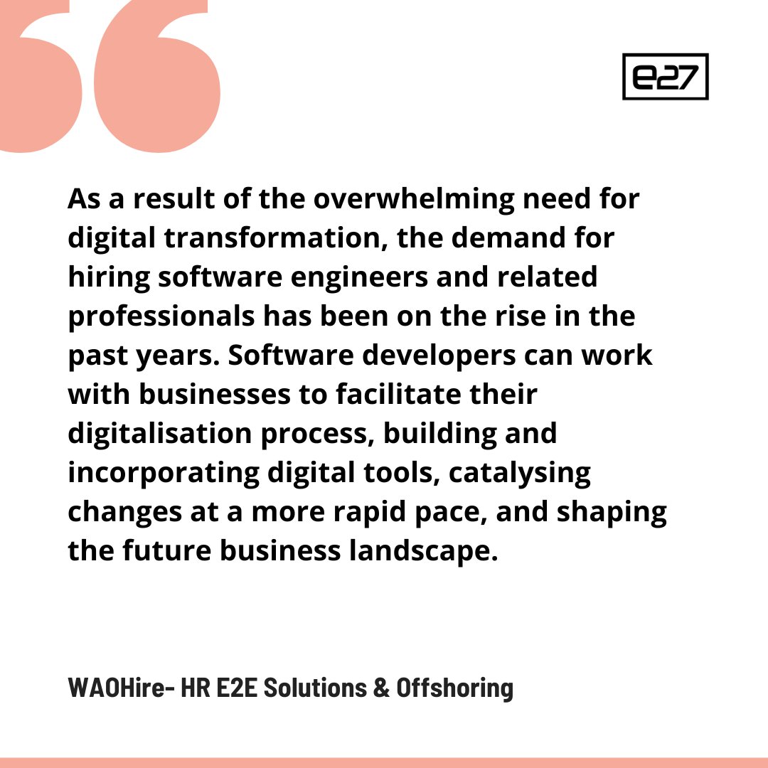 bhumharit's tweet image. RT: In the era of digital transformation, the surge in demand for software engineers is a testament to their pivotal role in reshaping businesses. Learn more about this article: e27.co/waohire-empowe… 

#e27partner #WAOHire