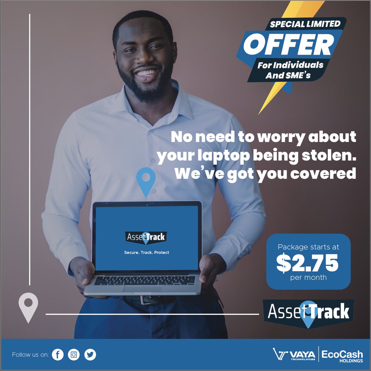 VayaServices's tweet photo. Track & recover your laptop device with ease using Asset Track, with packages starting as little as $2.75 per month.
For a quote or demo, please contact us on:
assettrack@ecocashholdings.co.zw or call 077 222 265
#VayaServices #AssetTrack #Secure #Track #Protect https://t.co/1zHDvpEb61