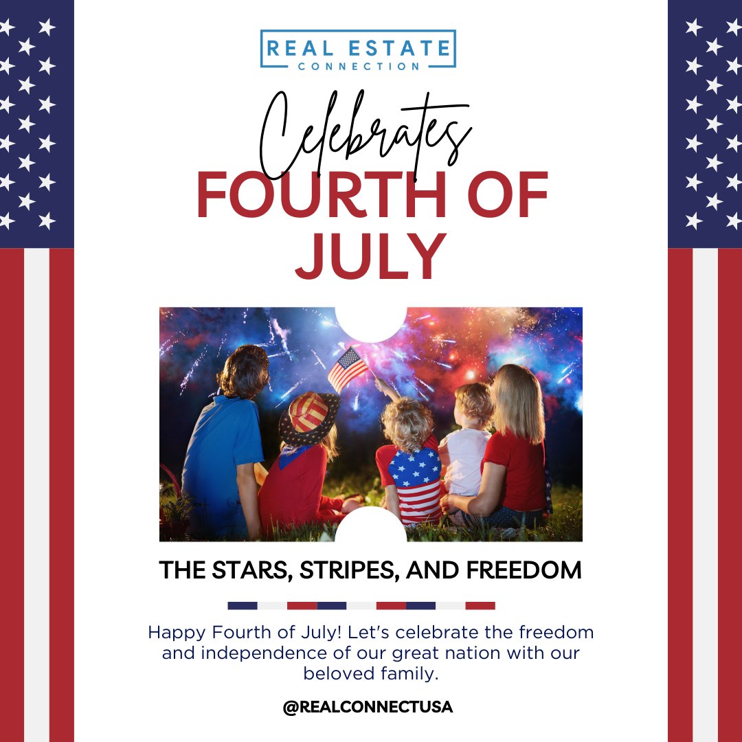 It is time to celebrate our independence! Real Estate Connection is wishing everyone a very Happy 4th of July. We are thankful to all those who defend our freedom. 

#RealEstateConnection #4thOfJuly #Freedom #Celebration