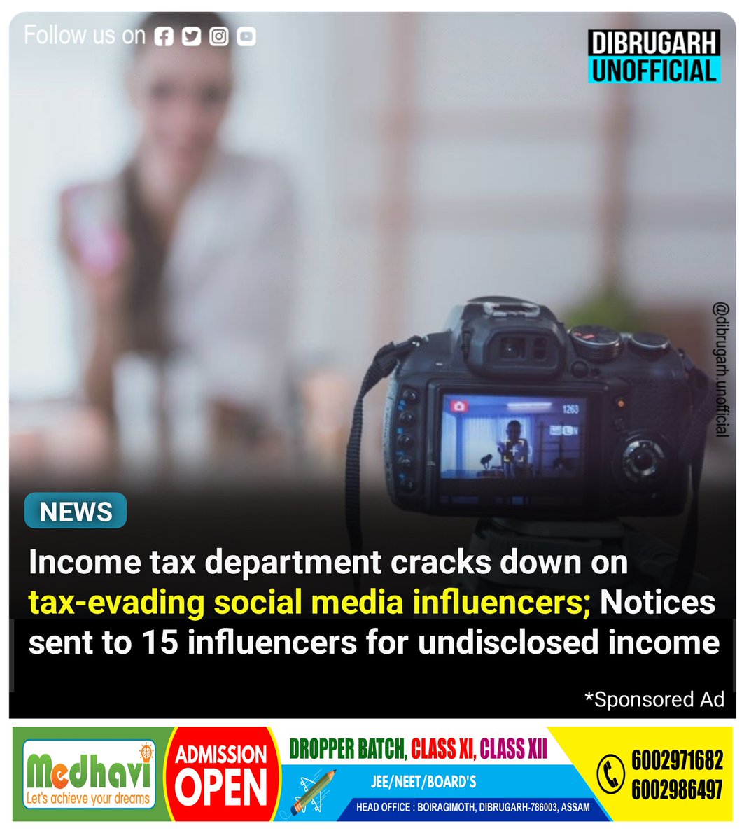 DibrugarhU's tweet image. Income tax department cracks down on tax-evading social media influencers; Notices sent to 15 influencers for undisclosed income.
#tax #Influencers #taxevading #socialmedia #incometax #notice