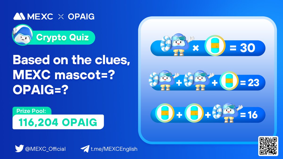 #MEXC x #OPAIG collab quiz - 116,204 $OPAIG for grabs! To enter: 🔹Follow @MEXC_Official + @ovalpixel 🔹Like & RT the post 🔹Submit your answer here: forms.gle/U24Q1gb3SrK9ww…