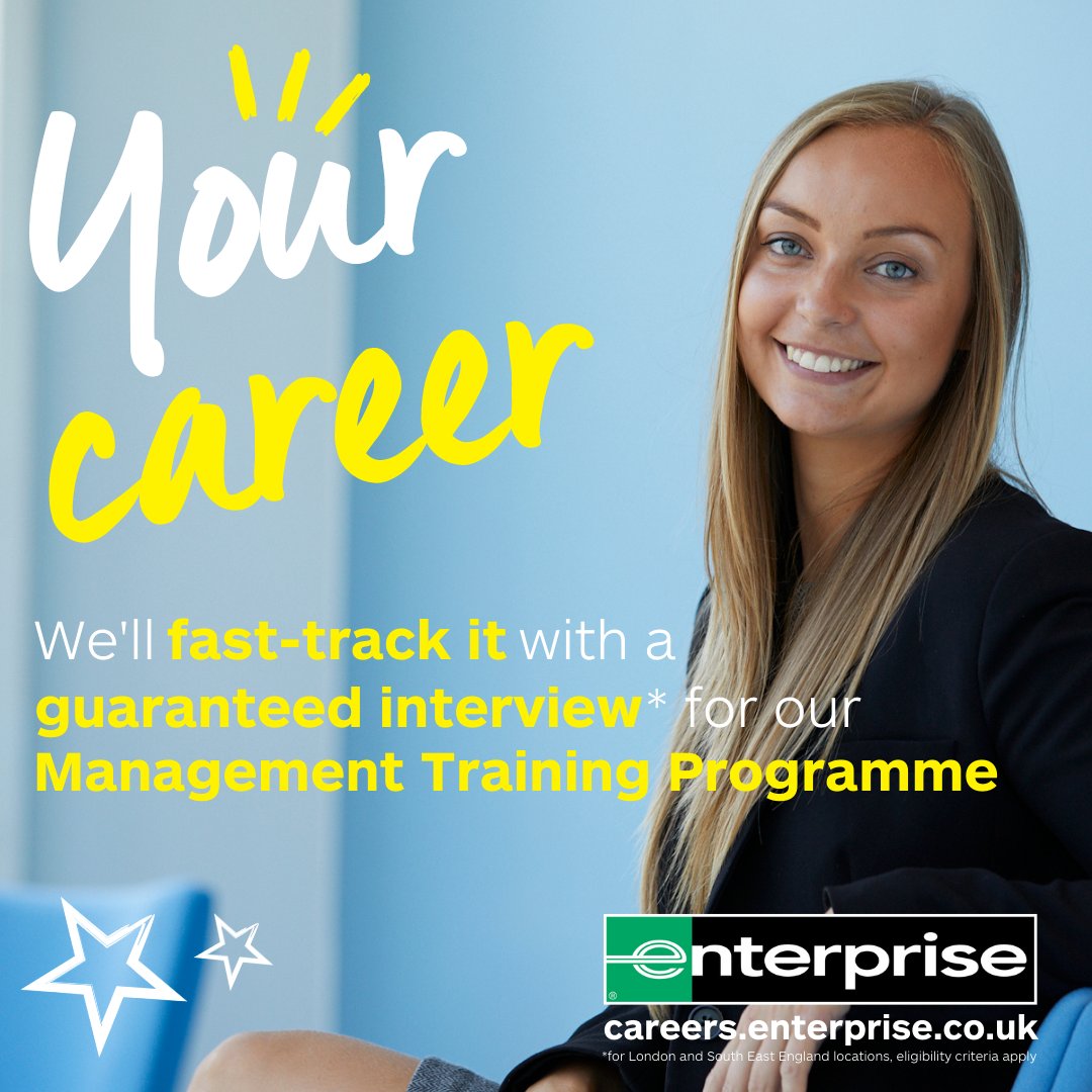 There’s never been a better time to join Enterprise’s Management Training Programme in London and the South East with the offer of a guaranteed*fast track-interview.

Register before 31sr July -click apply now: bit.ly/3PI0hZ8

*Eligibility criteria apply