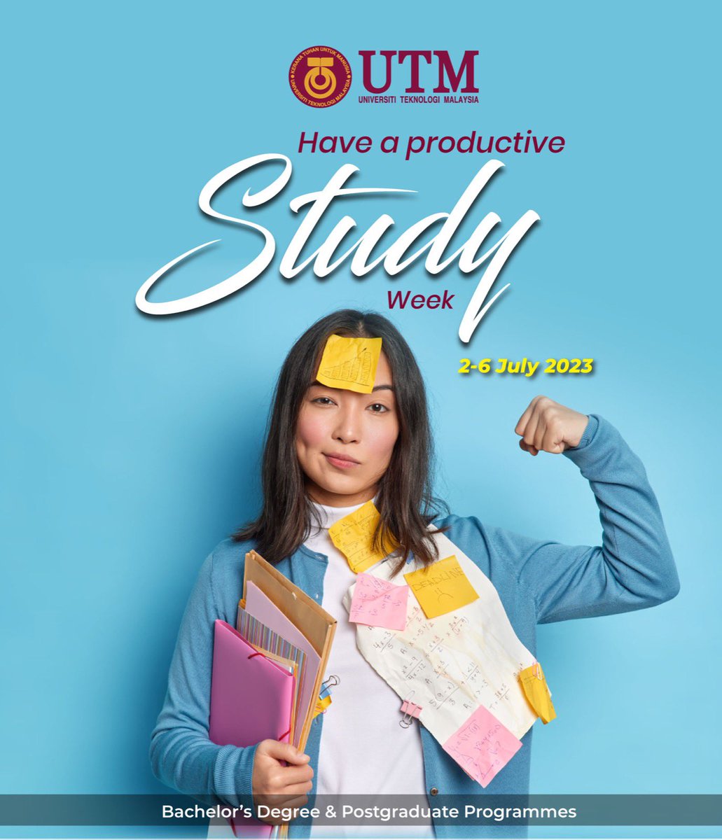 utm_my's tweet photo. Happy Study Week! May your mind be more focus, notes be clear and your efforts be rewarded with success and achievement. Keep pushing forward and reach new heights! You've got this! ๐ช๐ป๐
#IamUTM
#StudyWeek https://t.co/DmnT7z4DlC