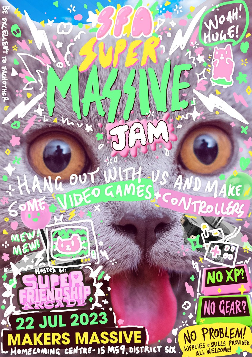 Lastly, if you want a super accessible, mega fun way to get involved, become a Superfriend!

In preparation for Playtopia '23, <a href="/FriendArcade/">Super Friendship Arcade</a> will host a string of jams to build games, controllers &amp; decor.

The next SFA jam happens on the 22 Jul.
Sign up!
🐱docs.google.com/forms/d/e/1FAI…