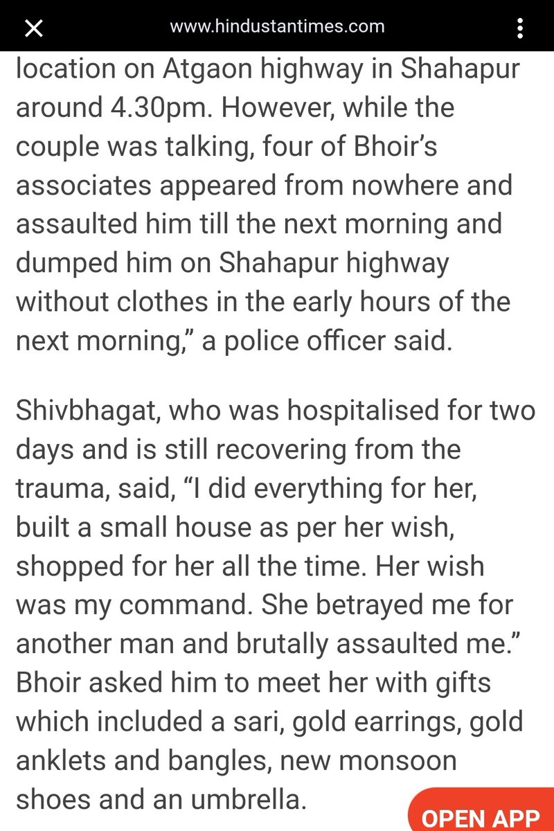Women loots lacs of rupees from boyfriend assaults him and leaves him Naked on Highway. Boyfriend built a small house for her shopped for her. 'Her wish was my cammand did everything for her' today's Women #MensLivesMatter #MensCommission @htTweets @HindustanTimes