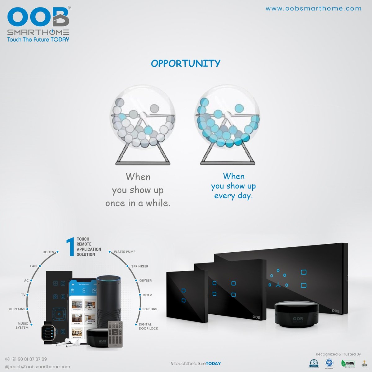 OobSmartHome's tweet photo. OOB Smarthome- “When you show up once in a While , When you show up every day.” #Smarthome.
.
for quick inquiry call on: +91 9081 8787 89
.
.
#oobsmarthome #connectedhome #smarttechnology #innovation #luxuryhomes #smarthomesystem #homeautomation #touchswitch #TouchSwitches https://t.co/Y8ehTfsGFZ