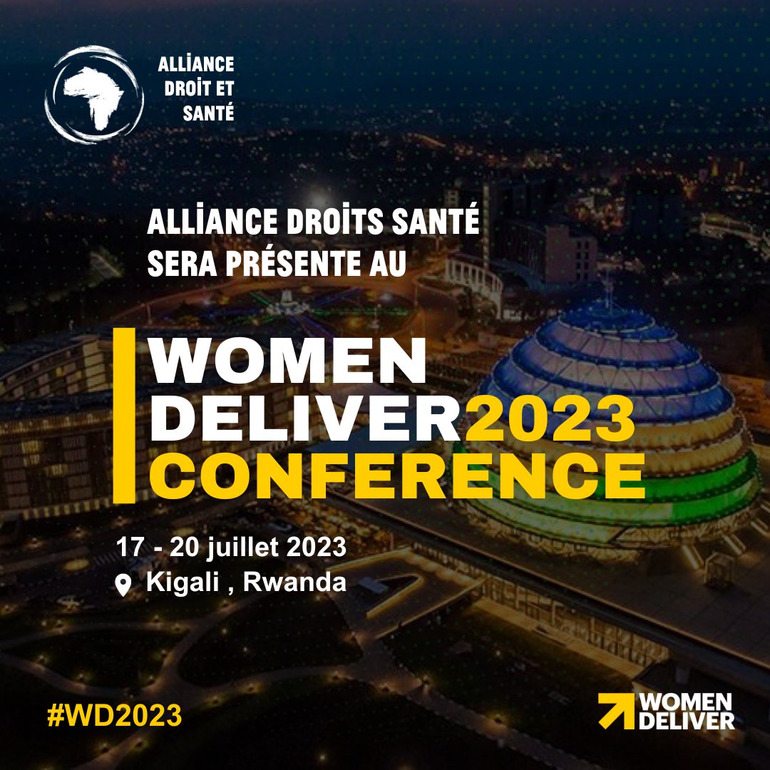 [EVENT] L'Alliance Droits et Santé sera présente à la conférence #WomenDeliver2023 ! Une rencontre entre plusieurs acteurs en faveur de l'égalité des sexes et les #DSSR des filles et des femmes.  
Restez connecté pour suivre notre actualité au #WD2023 !
