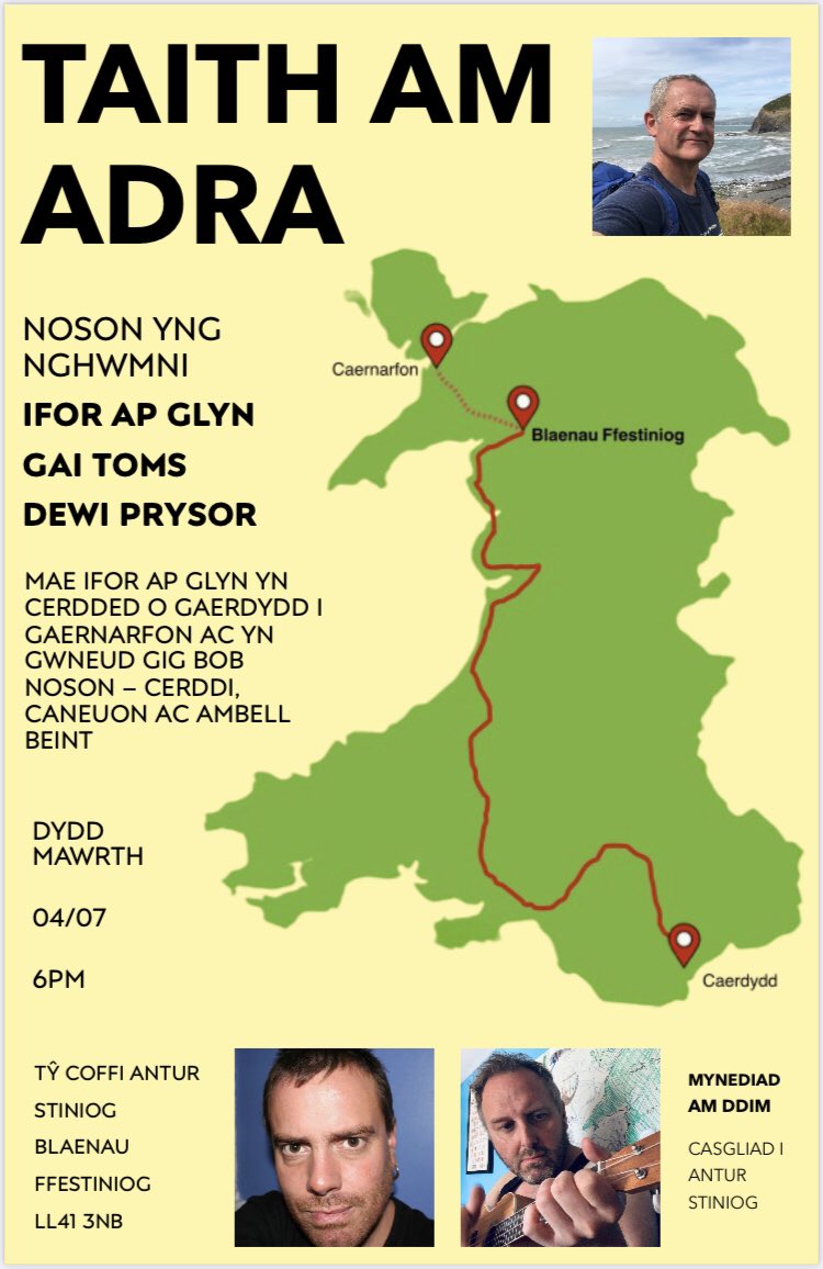 Ifor ap Glyn (@iforapglyn) on Twitter photo Wps! Am 6 byddwn ni’n cychwyn heno yng nghaffi <a href="/AnturStiniogCyf/">Antur Stiniog</a> hefo <a href="/gaitoms/">Gai Toms</a> a <a href="/DewiPrysor/">Dewi Prysor</a> Wps! Am 6 byddwn ni’n cychwyn heno yng nghaffi <a href="/AnturStiniogCyf/">Antur Stiniog</a> hefo <a href="/gaitoms/">Gai Toms</a> a <a href="/DewiPrysor/">Dewi Prysor</a>