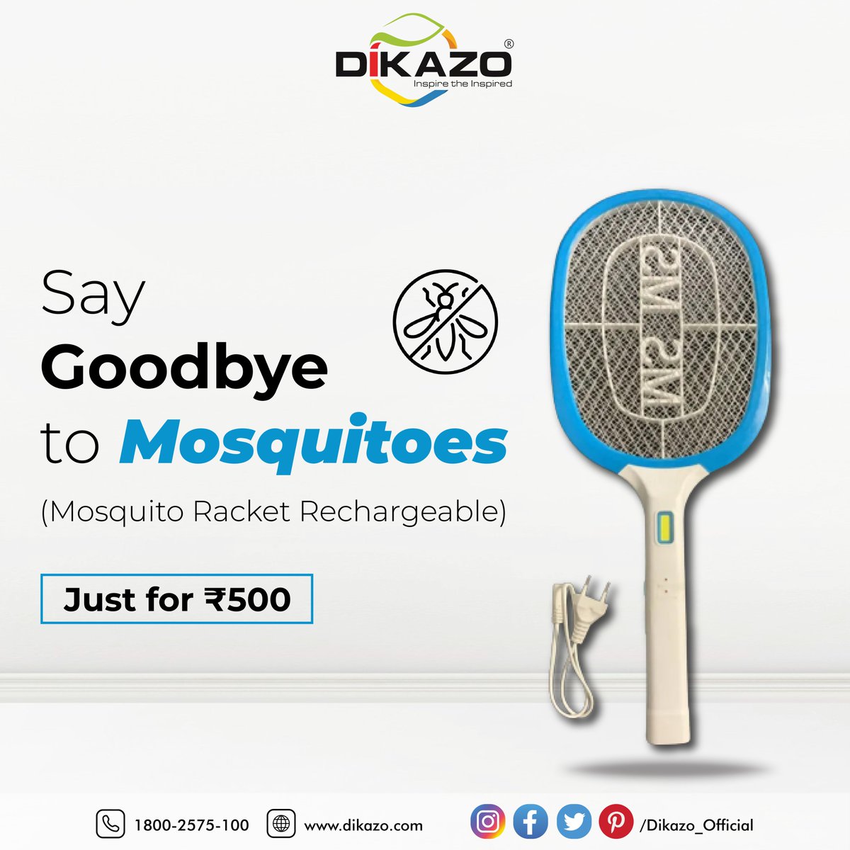 Keep your space mosquito-free with the Rechargeable Mosquito Racket in White, offering efficient bug zapping without the need for batteries. #MosquitoRacket #RechargeableBugZapper 
visit- dikazo.com/product/mosqui…